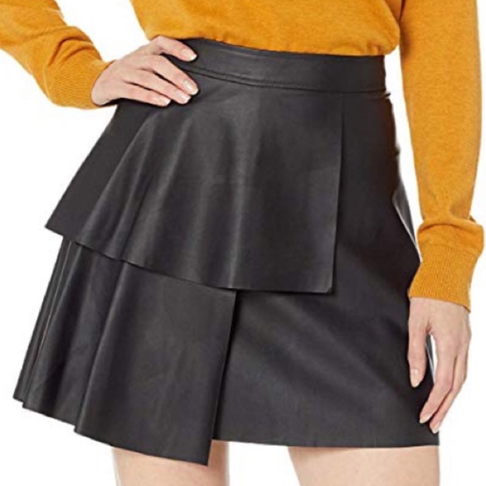 BCBG Faux Leather Paneled Skater Skirt
